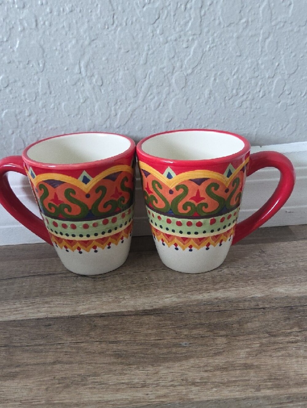 Corsica Tivoli Lot Of 2 Handpained Decorative Ceramic Mugs w/ Multicolor Pattern
